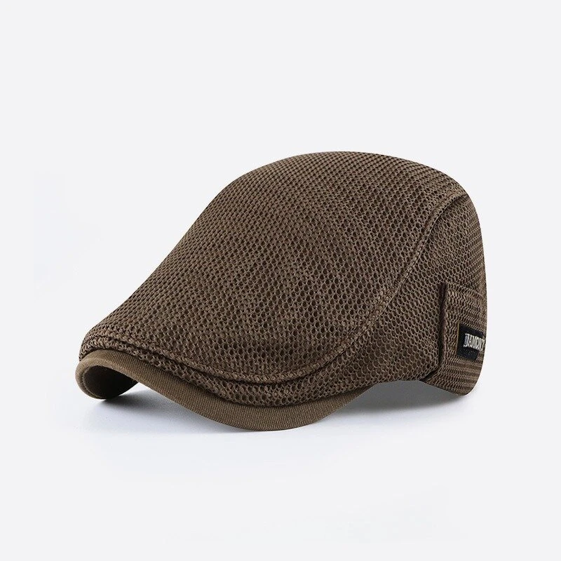 (image for) Collrown Breathable Beret Cap Men Mesh Fabric Flat Hat Newsboy Cap Driving Fishing Hat Peaked Cap Adjustable Cabbie Hat