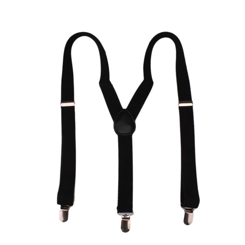 (image for) Mens Classic Black Suspenders Elastic Y-Back Adjustable Braces with 3 Metal Clips