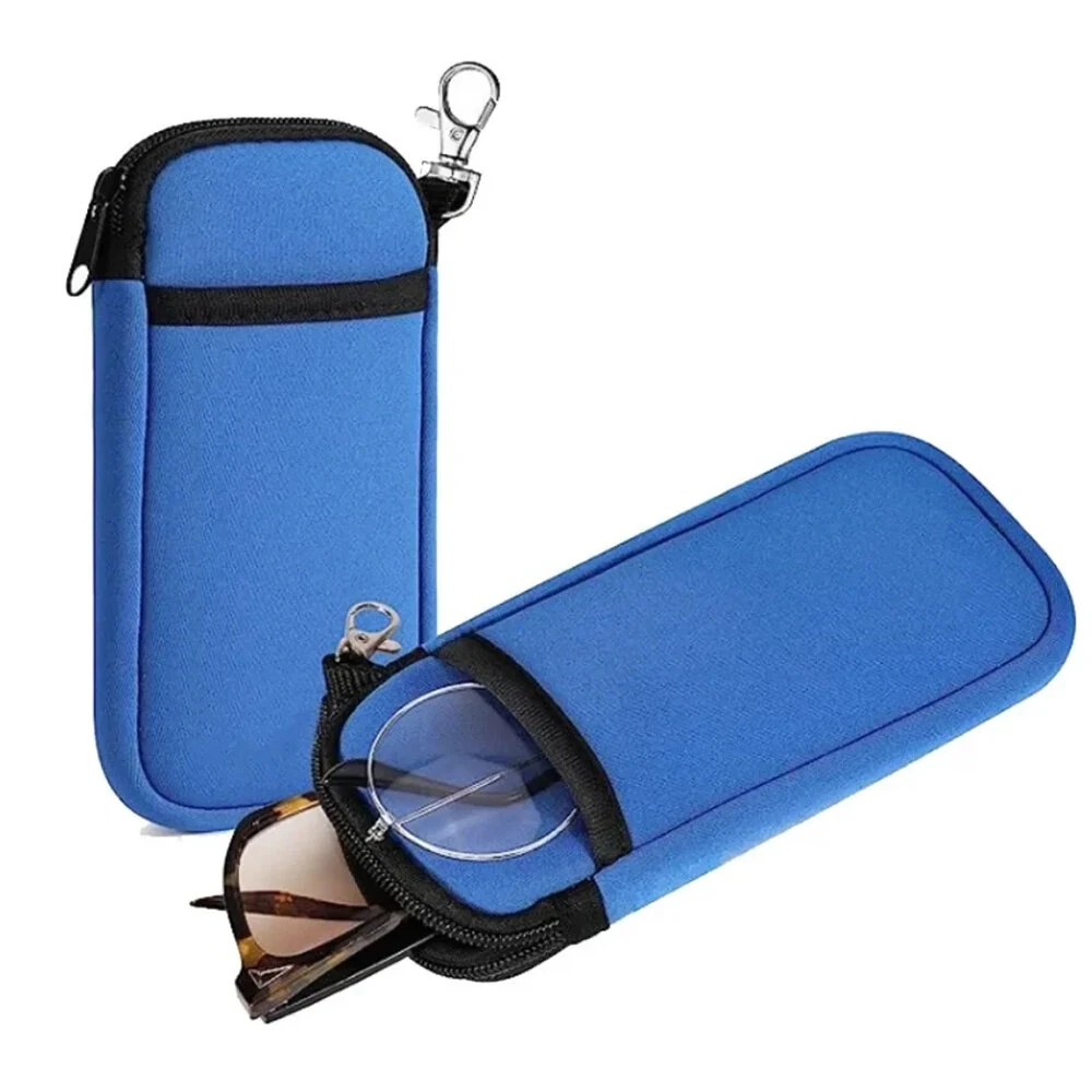 (image for) Portable Soft Zipper Glasses Bag with Buckle Lightweight Double Pockets Case can Store Mobile Phones, Headphones, Bank Cards Mini Storage Bag